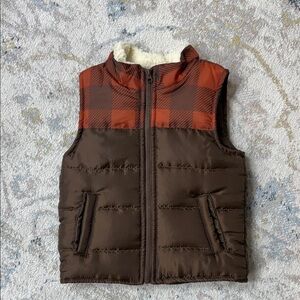 Plaid Brown and Orange Kids Puffer Vest